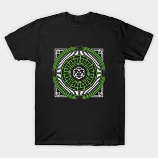 Tribal Geometric Green Polyhedral D20 Dice T-Shirt